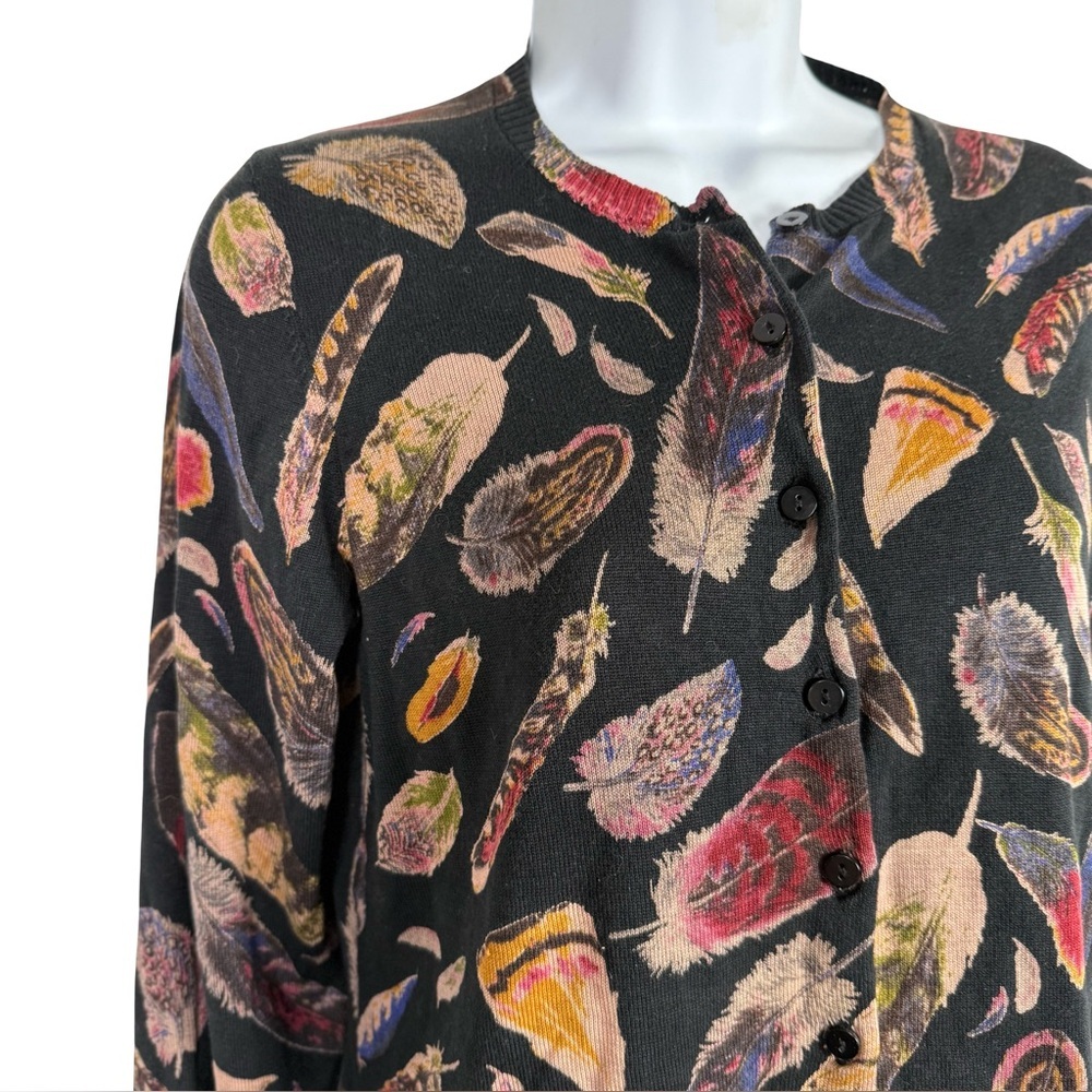 Liz Claiborne Multicolor Feather Print Silk Cardigan - Picture 8 of 11